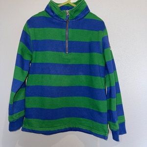 Mini Boden Boys Striped Pullover 1/4 Zip 6-7 Green Blue Spring Britain Arm Patch